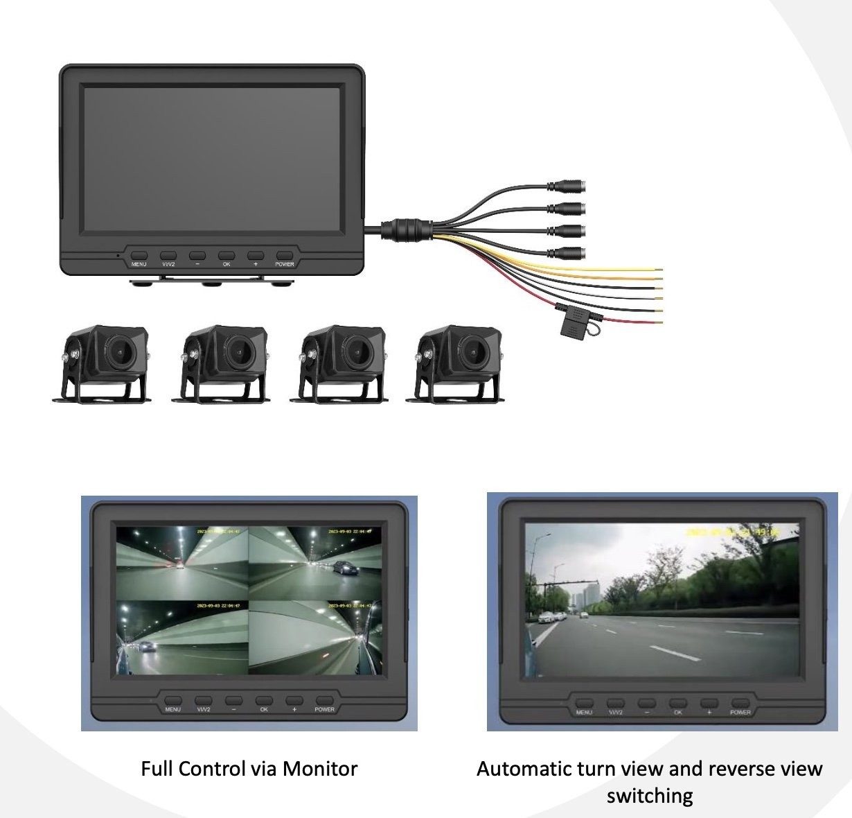 Four-way 1080P camera monitoring system with in-cabin monitor